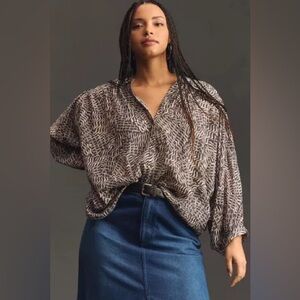 Anthropologie Pilcro The Sidney Batwing Blouse Medium black cream Shirt Top
